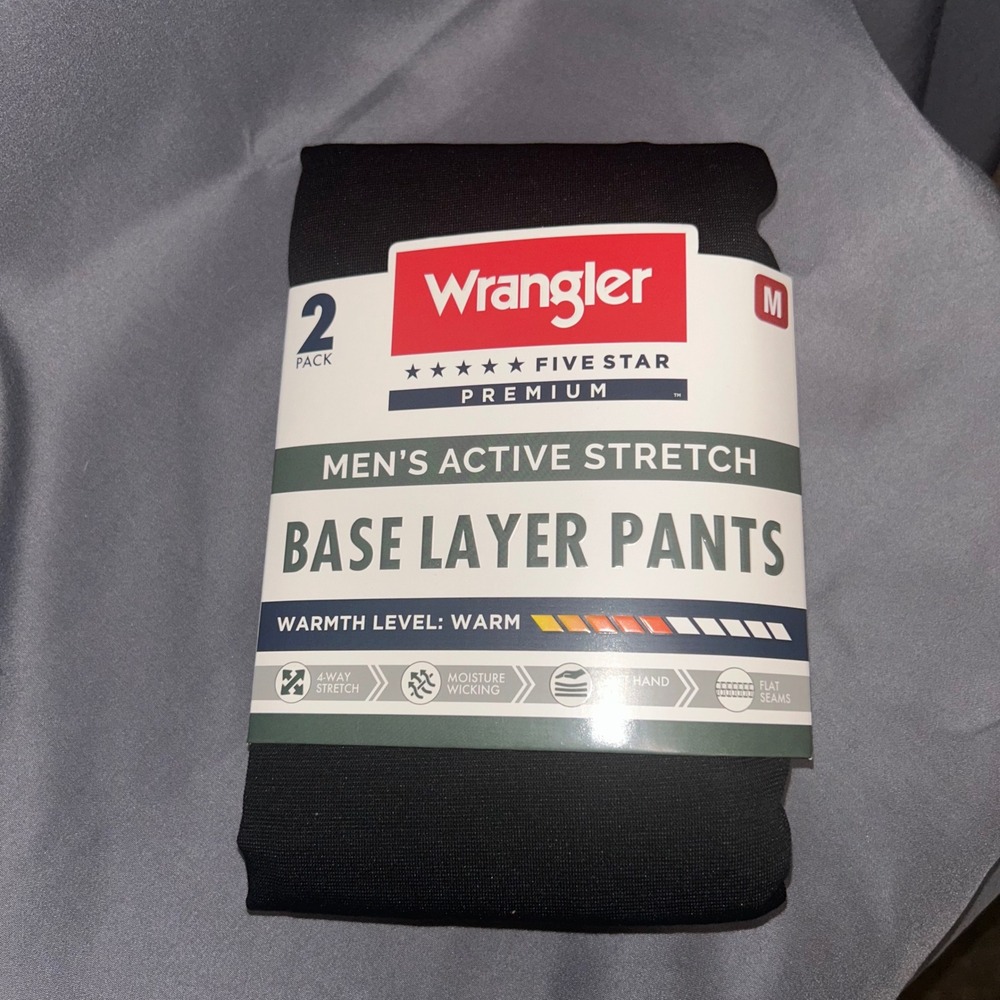 Wrangler Mens 2 Pack Active Stretch Base Layer Pants Black Medium Warm